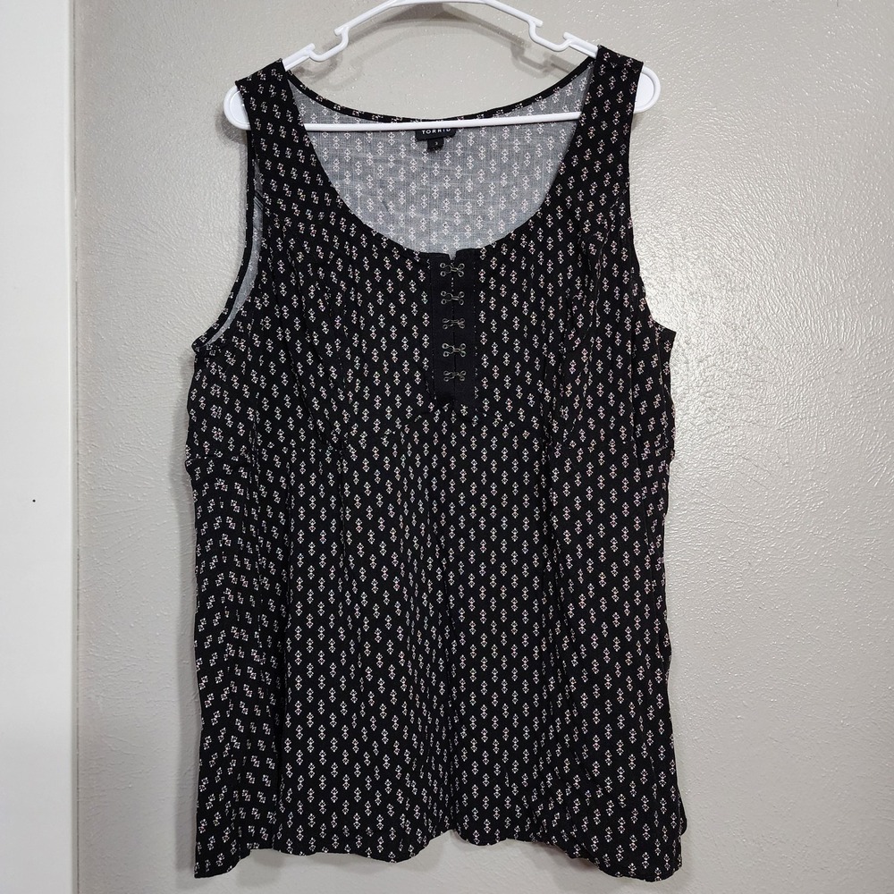 Torrid Fit And Flare Rayon Slub Sleeveless Top Black And Red Women's 3x 22/24